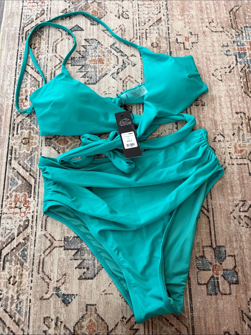 Fashion Nova Teal two piece Wrap Halter High waisted Bikini Criss Cross
